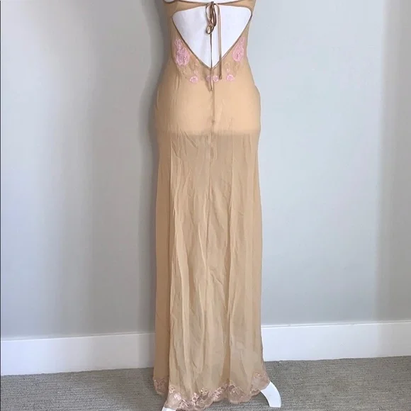 Victoria’s Secret Nude Embroidered Silk Maxi Slip - Picture 10 of 13